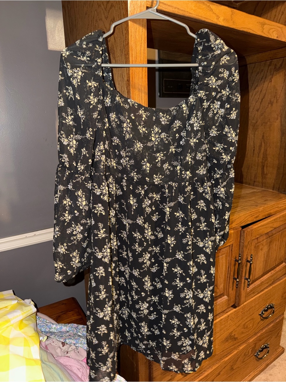 Exlura | Black Floral Long Sleeve Mini Dress, size L NWT